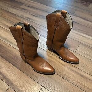 Vintage‎ Frye Cowboy Boots Men's US 10.5 Made In USA Cognac Brown Leather